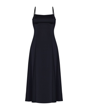 Платье из атласа с вставками из шифона на тонких бретелях