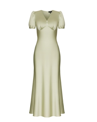 Платье из шёлка фисташковое с v-образным вырезом