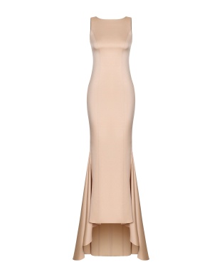 Платье атласное со шлейфом бежевое