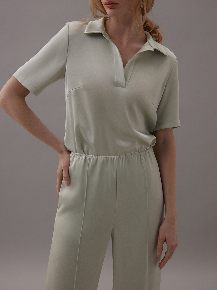 Брюки из фисташкового атласа