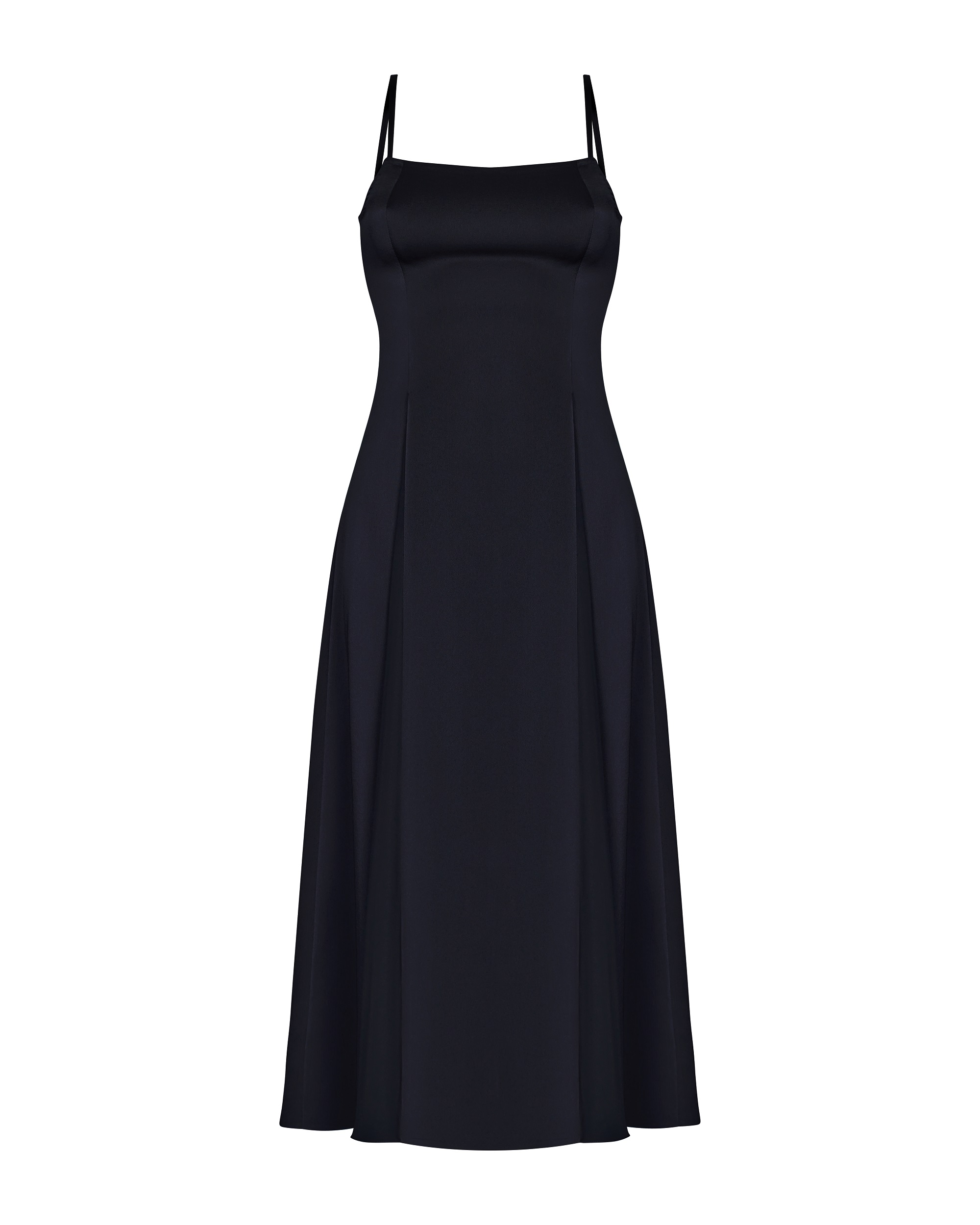 Платье из атласа с вставками из шифона на тонких бретелях